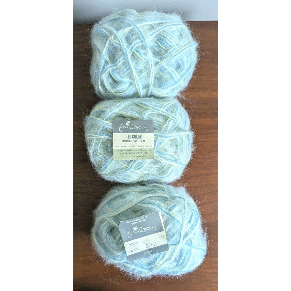 Vtg Lot of 3 Skein Sears Fairloom Mohair Blend Yarn Tricolor Fuzzy Soft 60yds Ea